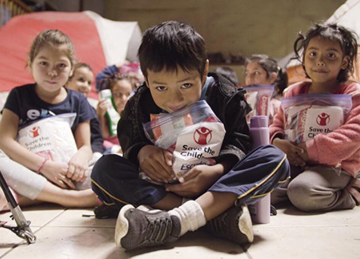 Image of children who received care kits from Save The Children