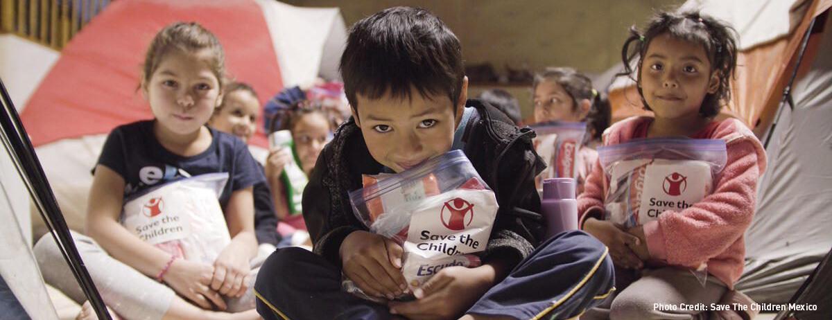 Image of children who received care kits from Save The Children